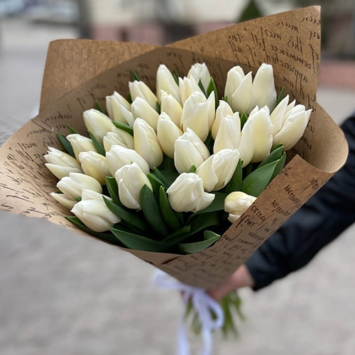 букет 25 білих тюльпанів