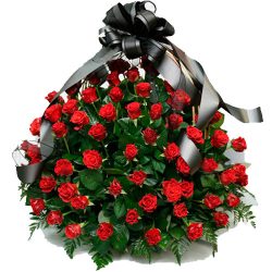 Фото товару 100 багряних троянд "Полум'я" в кошику