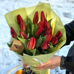 букет з 15 червоних тюльпанів фото
