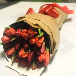 21 червоний тюльпан фото букета