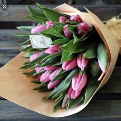 букет з 21 рожевого тюльпана фото